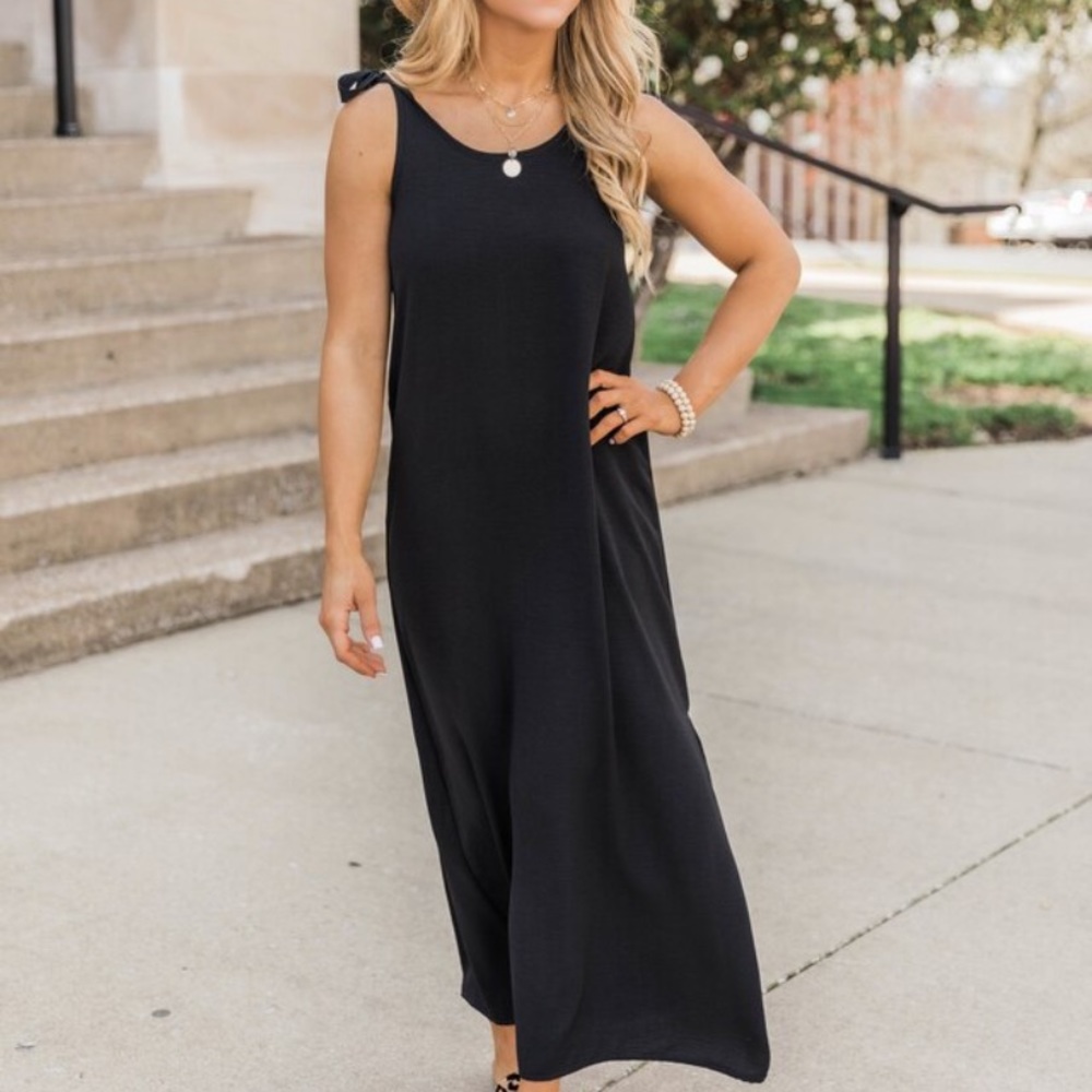 Tie strap black maxi dress